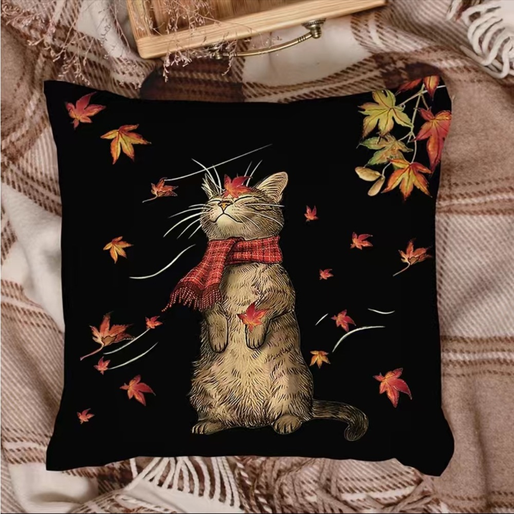 1pc Cat Pattern Throw Pillow Cover - Pillow Insert Not Included (18in×18in)